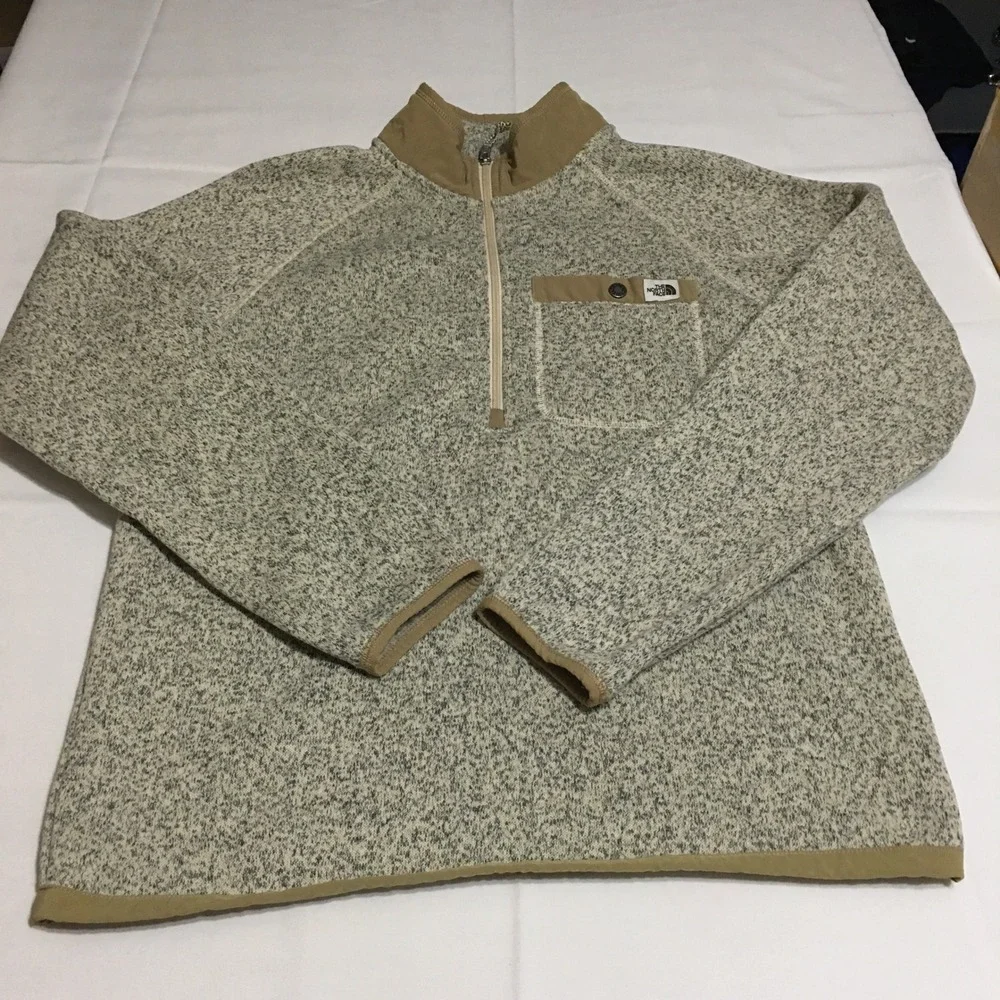 The North Face 1/4 Zip Sweater Pullover Men Medium Oatmeal Gordon Lyons Fleece